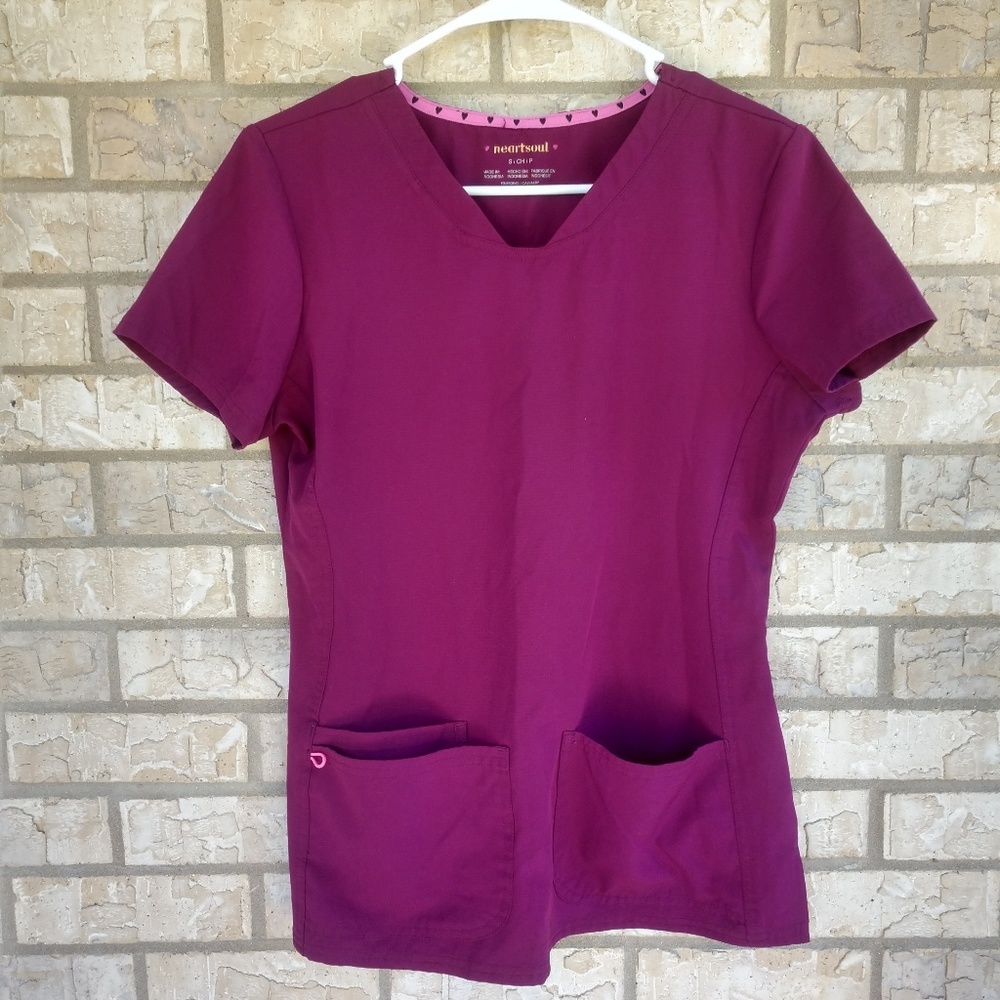 Heart Soul Wine Colored Scrub Top Size Small